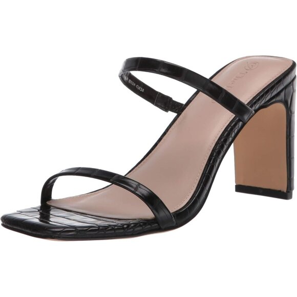 🆕Women’s Black Avery Square Toe Two Strap High Heeled Sandal Polyurethane - Picture 1 of 8
